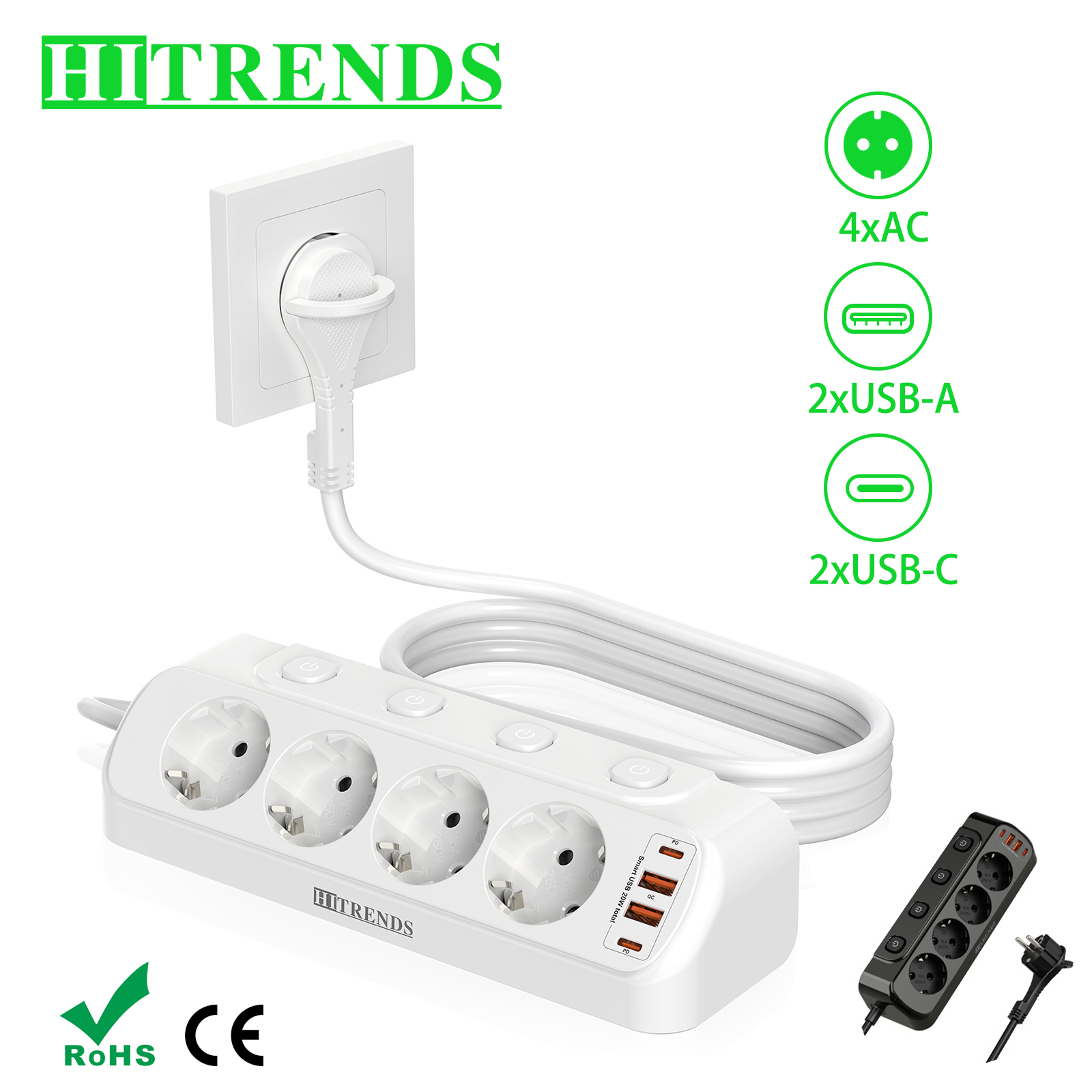 Smart Power Strip - مقبس سطح المكتب الأوروبي، شريط طاقة